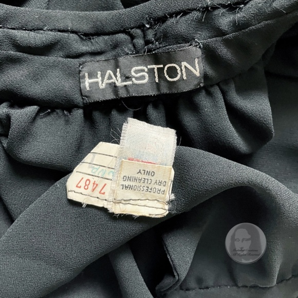 Vintage Halston Halter Dress Silk Wrap Style Attached Angel Sleeve Capelet Sz 12 - Picture 11 of 12